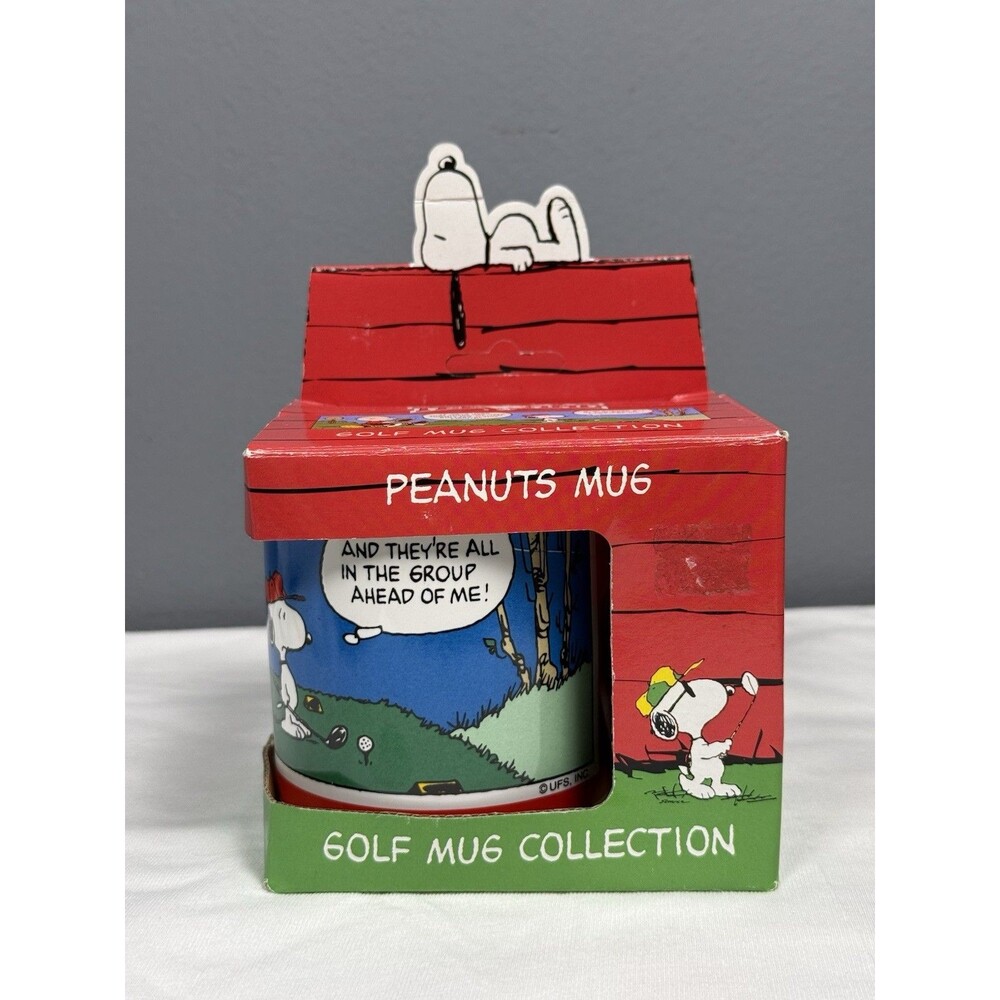 Snoopy Peanuts Tee Time Golf Mug P92 Charlie Brown Ceramic Cup w Box Vintage